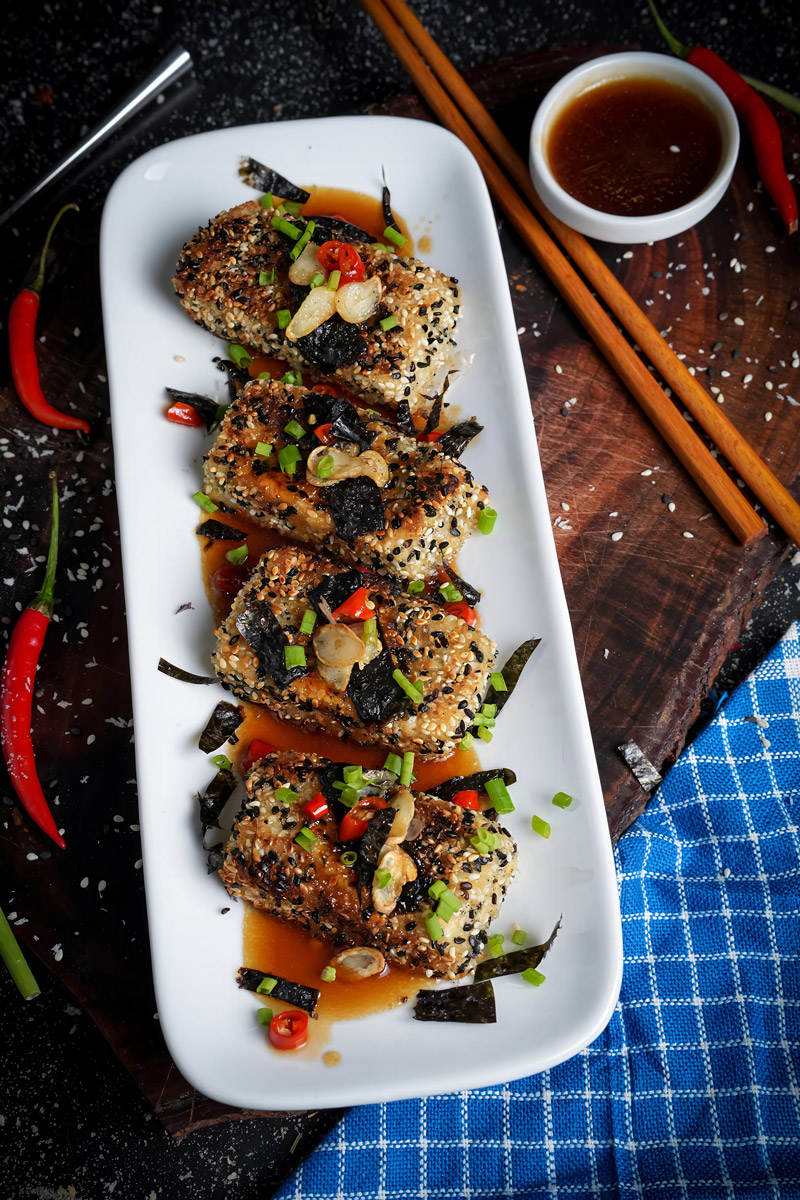 Sesame Tofu Plate Overhead View