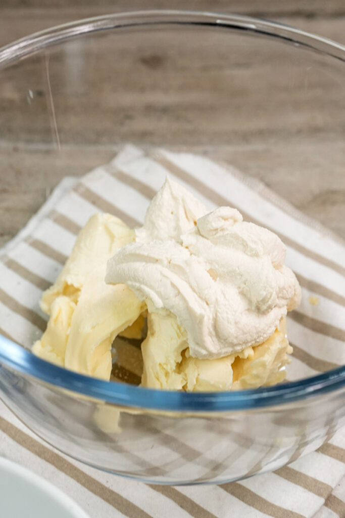 Butter and cream cheese for Oreo dirt cake filling