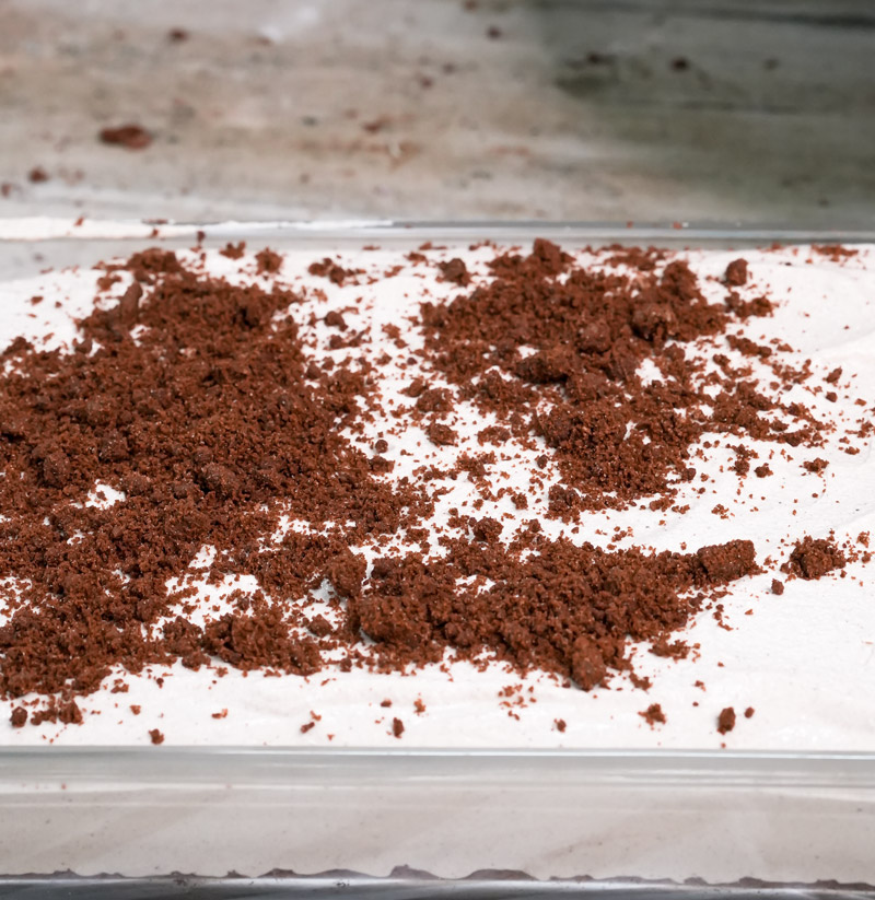Chocolate cookie crumbs for Oreo dirt cake layer