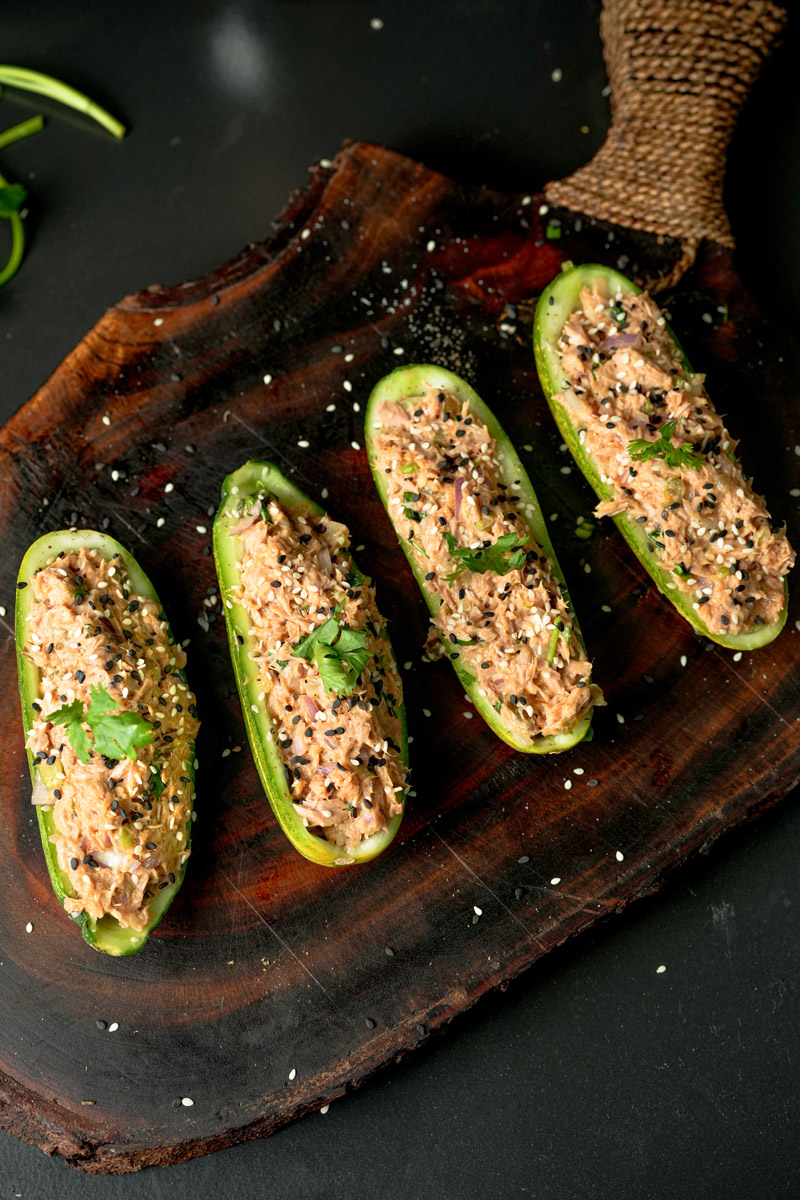 No-cook tuna cucumber boats perfect for low carb meal prep