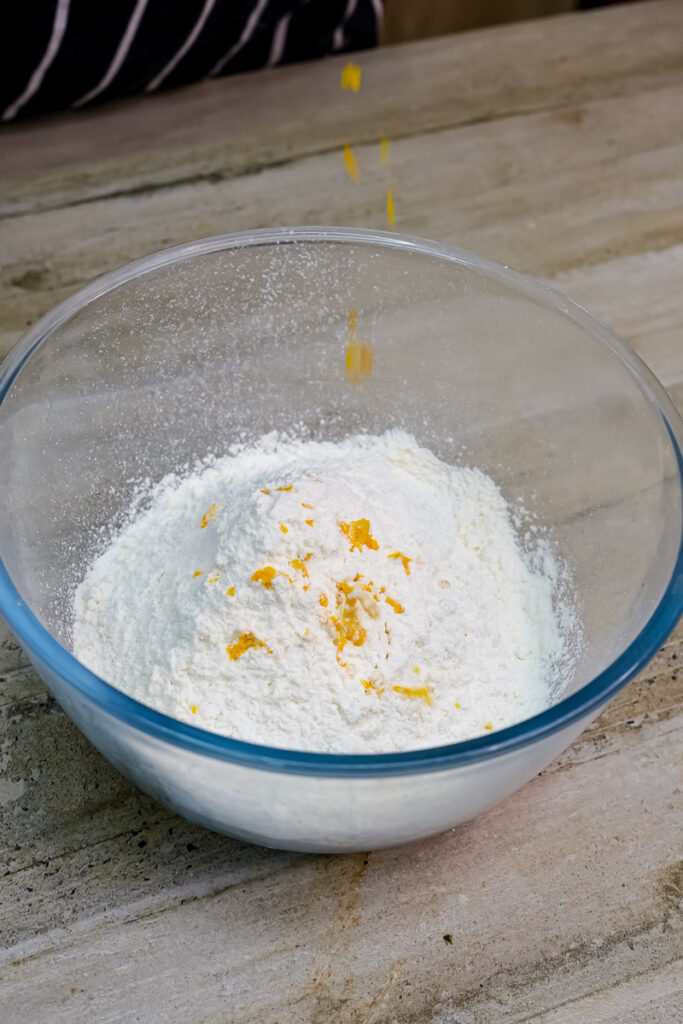 Flour mixture with orange zest for citrus cake recipe