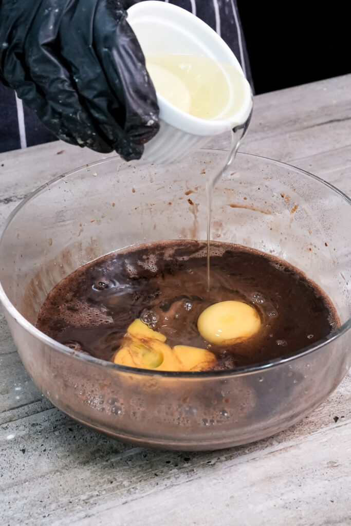 Adding melted butter to Nutella pancake batter