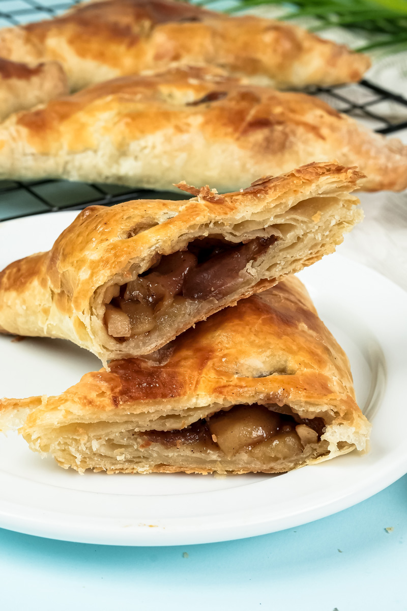 Apple turnover cross-section showing cinnamon apple filling
