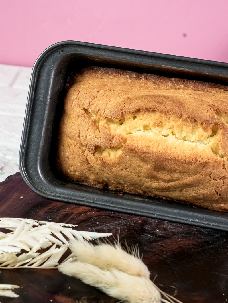 Baked Madeira cake showing characteristic crack on top