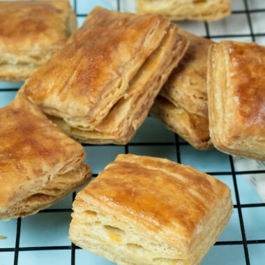 Baked puff pastry showing perfect rise and color