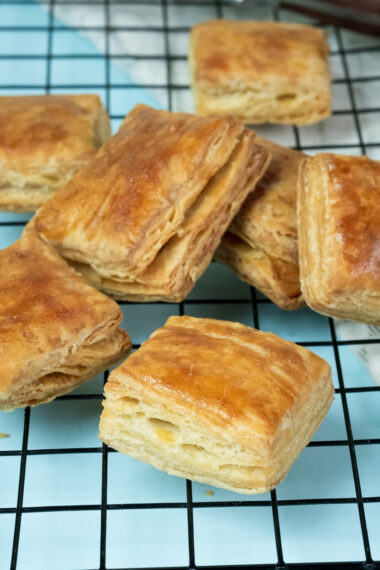 Baked puff pastry showing perfect rise and color