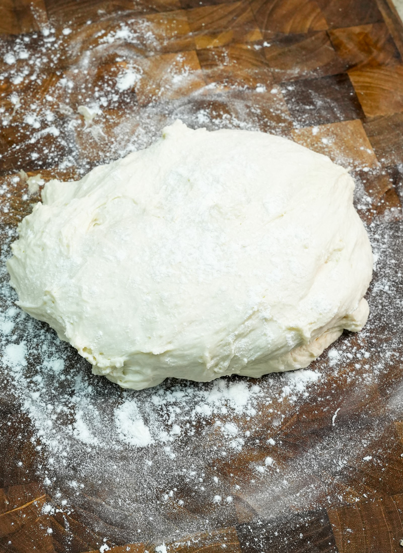 Ciabatta bread dough mixed and ready for first rise