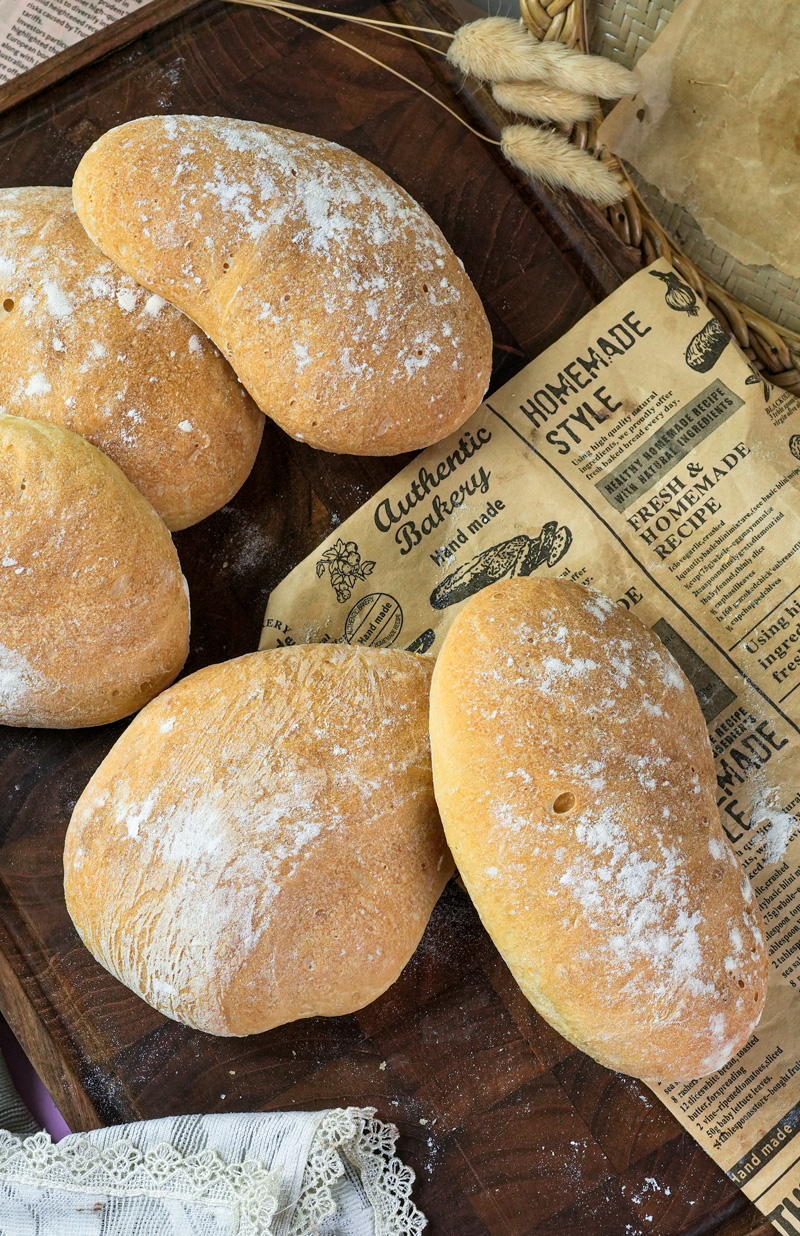 Ciabatta bread with rustic flour dusting
