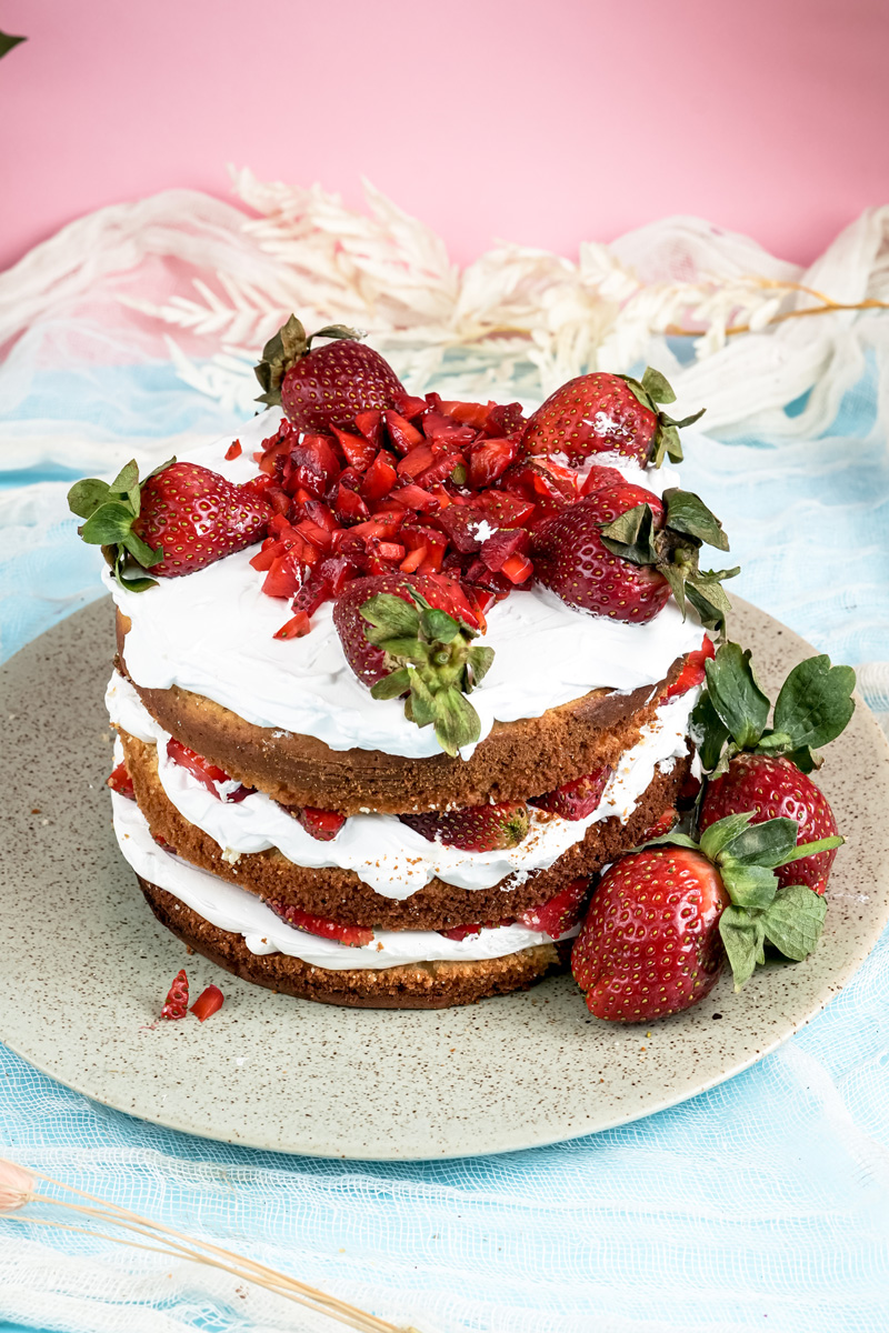 Classic strawberry shortcake recipe with fresh strawberries on top