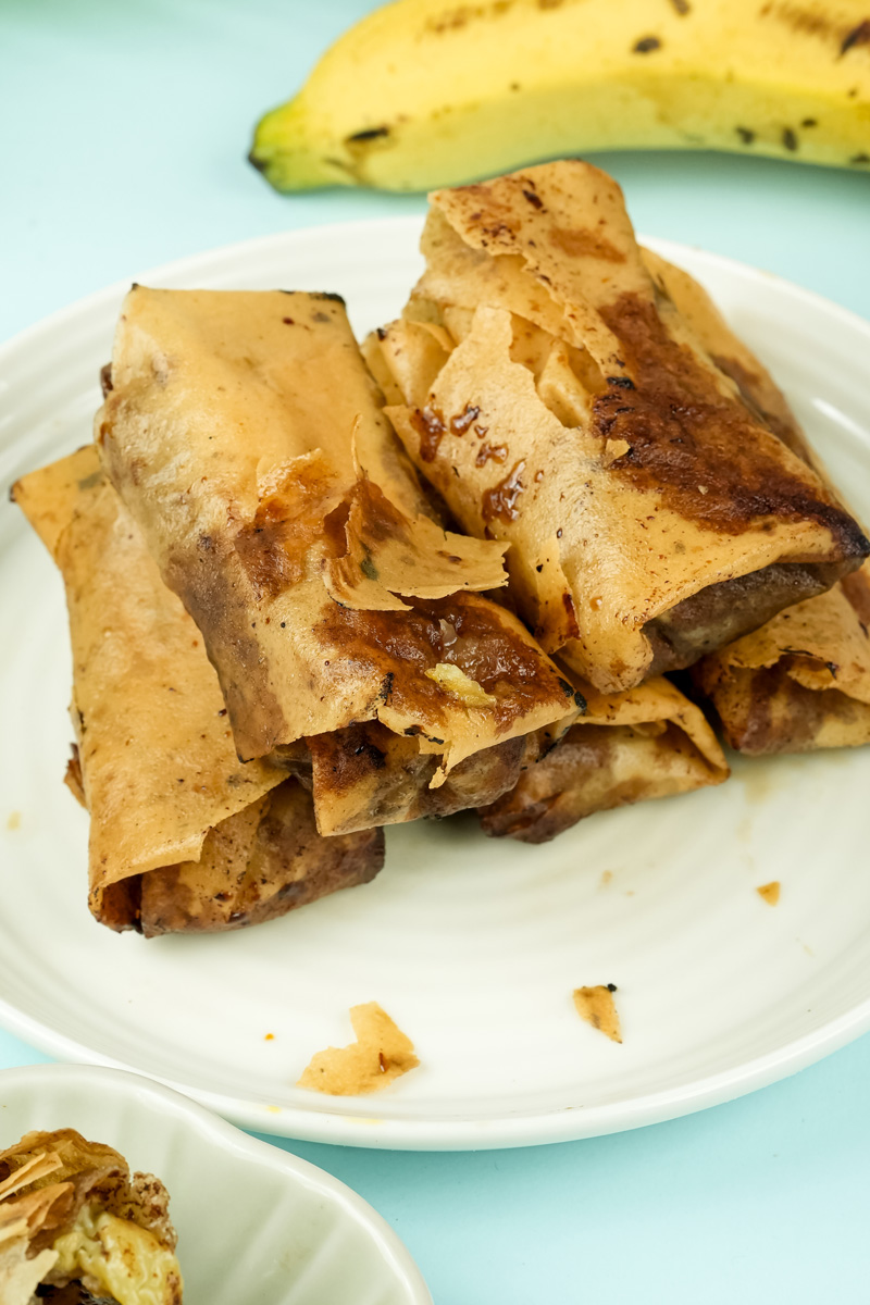 Crispy banana lumpia served on plate