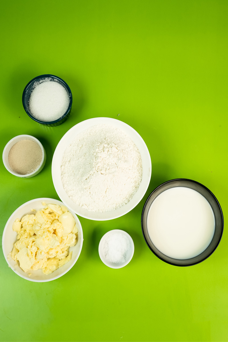 Croissant bread ingredients - flour, butter, milk, yeast