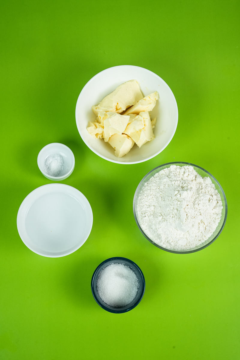 Danish pastry ingredients - butter, flour, salt, water