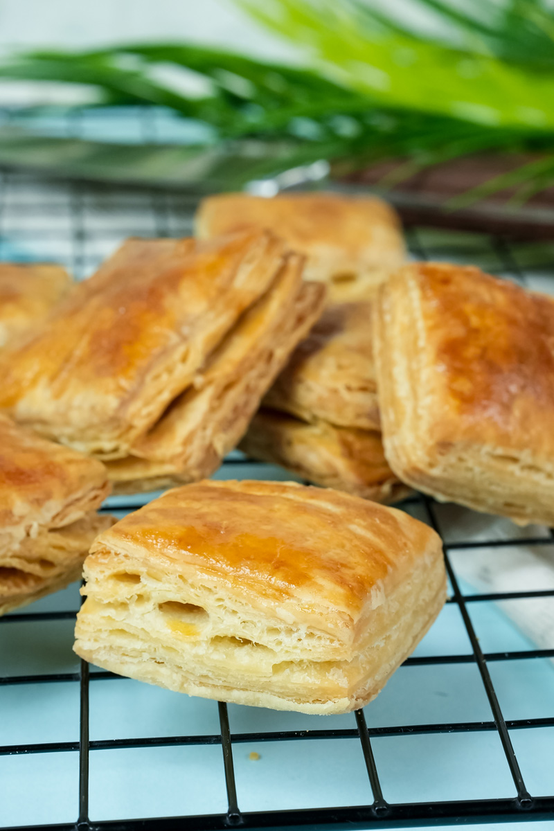 Homemade puff pastry with golden crispy exterior