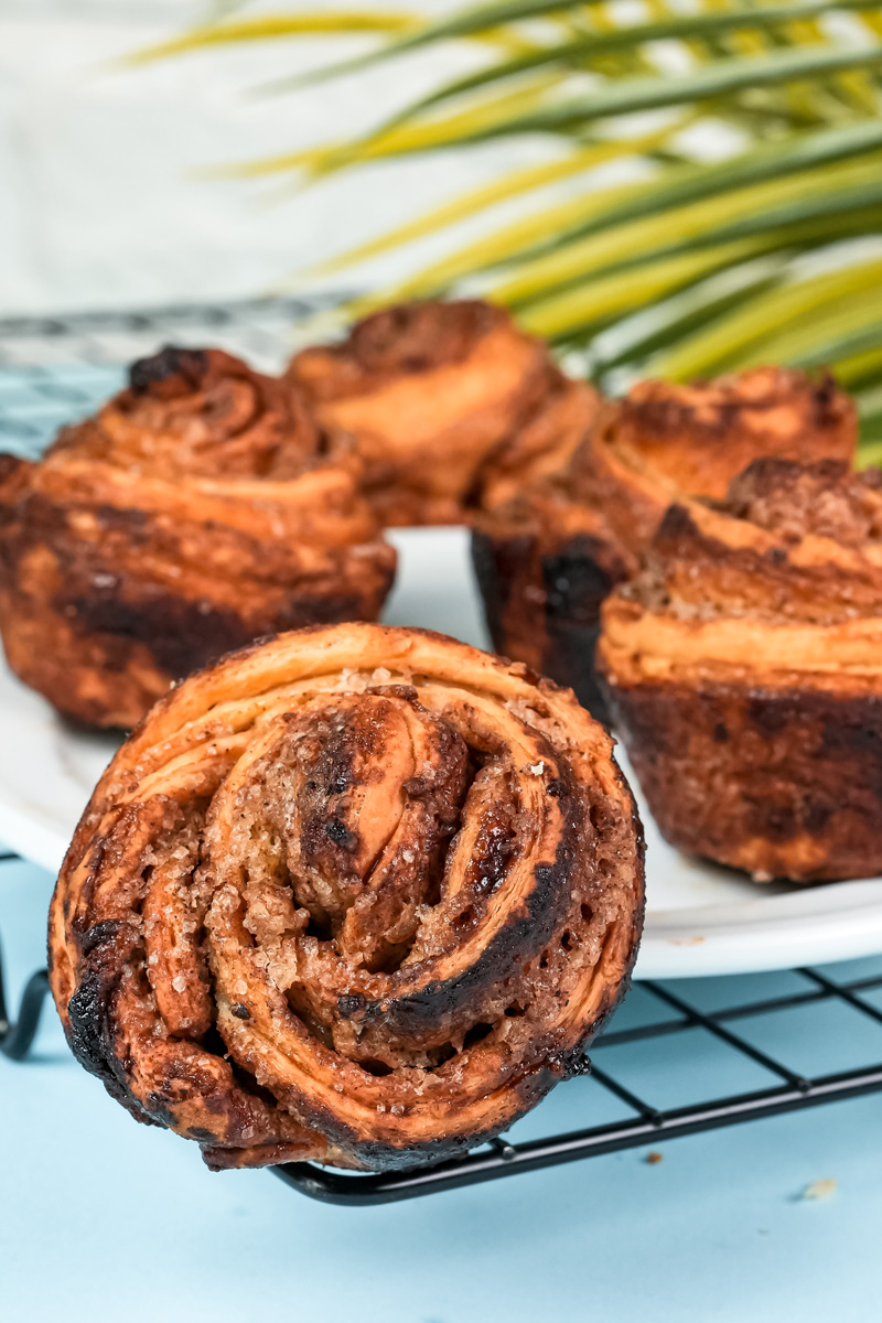 Freshly baked cruffins showing laminated pastry texture
