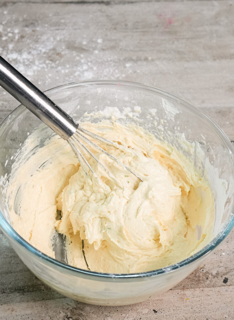Hand whisking smooth Madeira cake batter