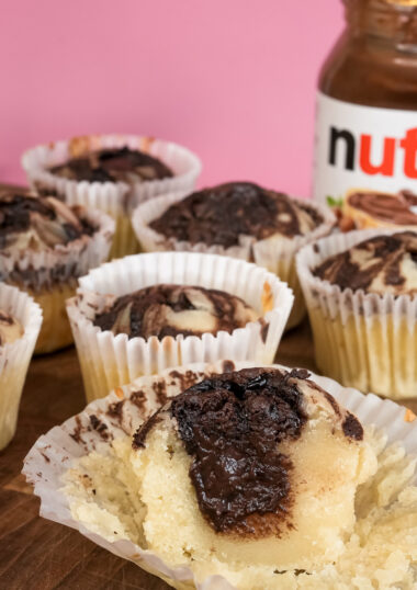 Homemade Nutella muffins with marbled pattern