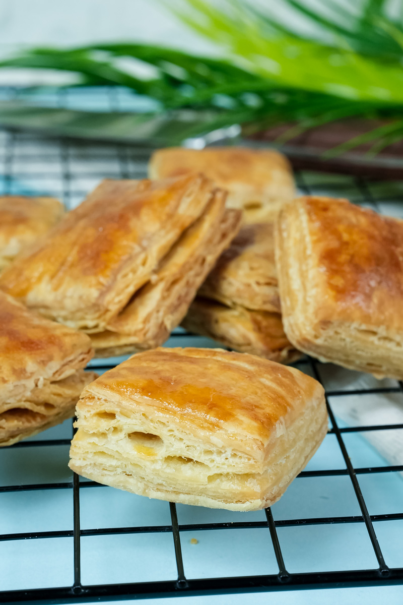 Homemade puff pastry with golden crispy exterior