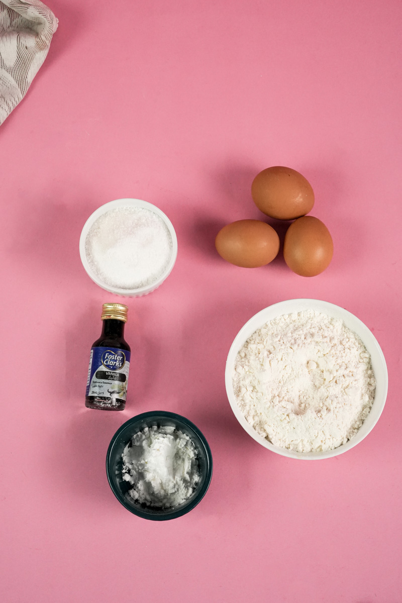 Ladyfinger cookie ingredients - eggs, flour, sugar, vanilla extract"