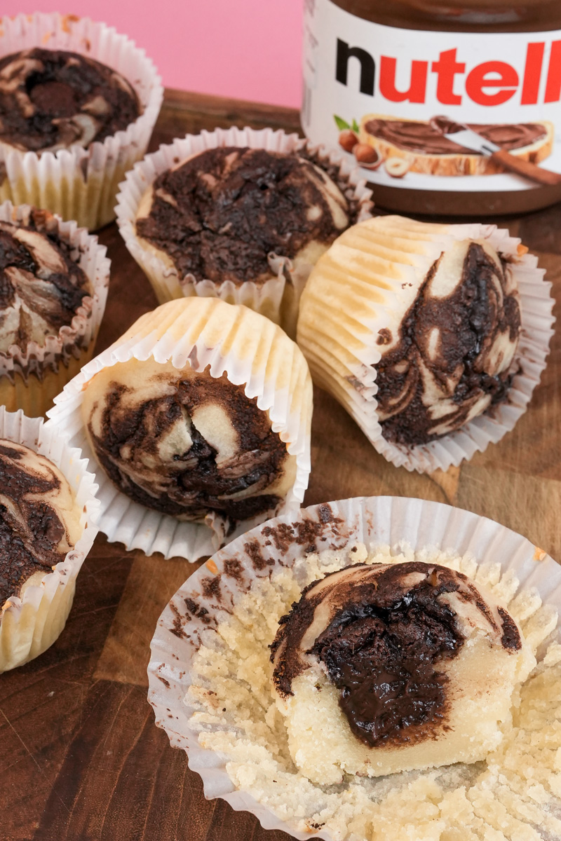 Close-up of Nutella marble muffins