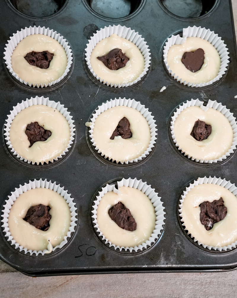 Nutella muffin batter ready for baking
