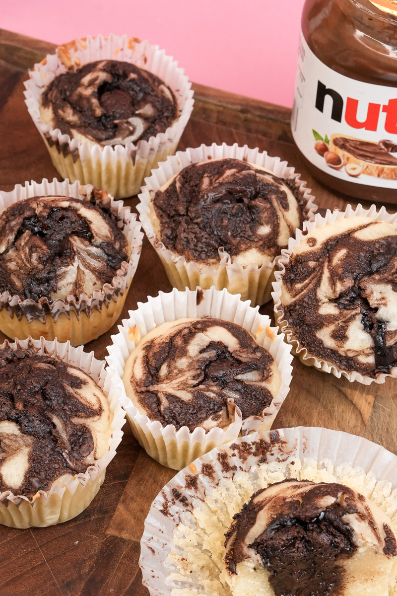 Fluffy Nutella muffins with chocolate swirl