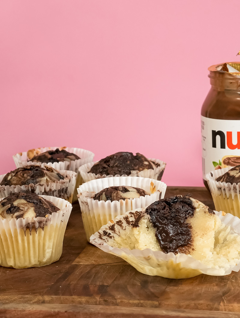 Freshly baked Nutella swirl muffins