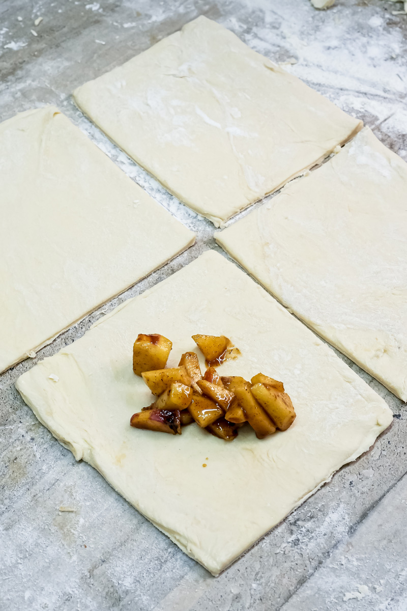 Puff pastry squares cut and ready for apple filling