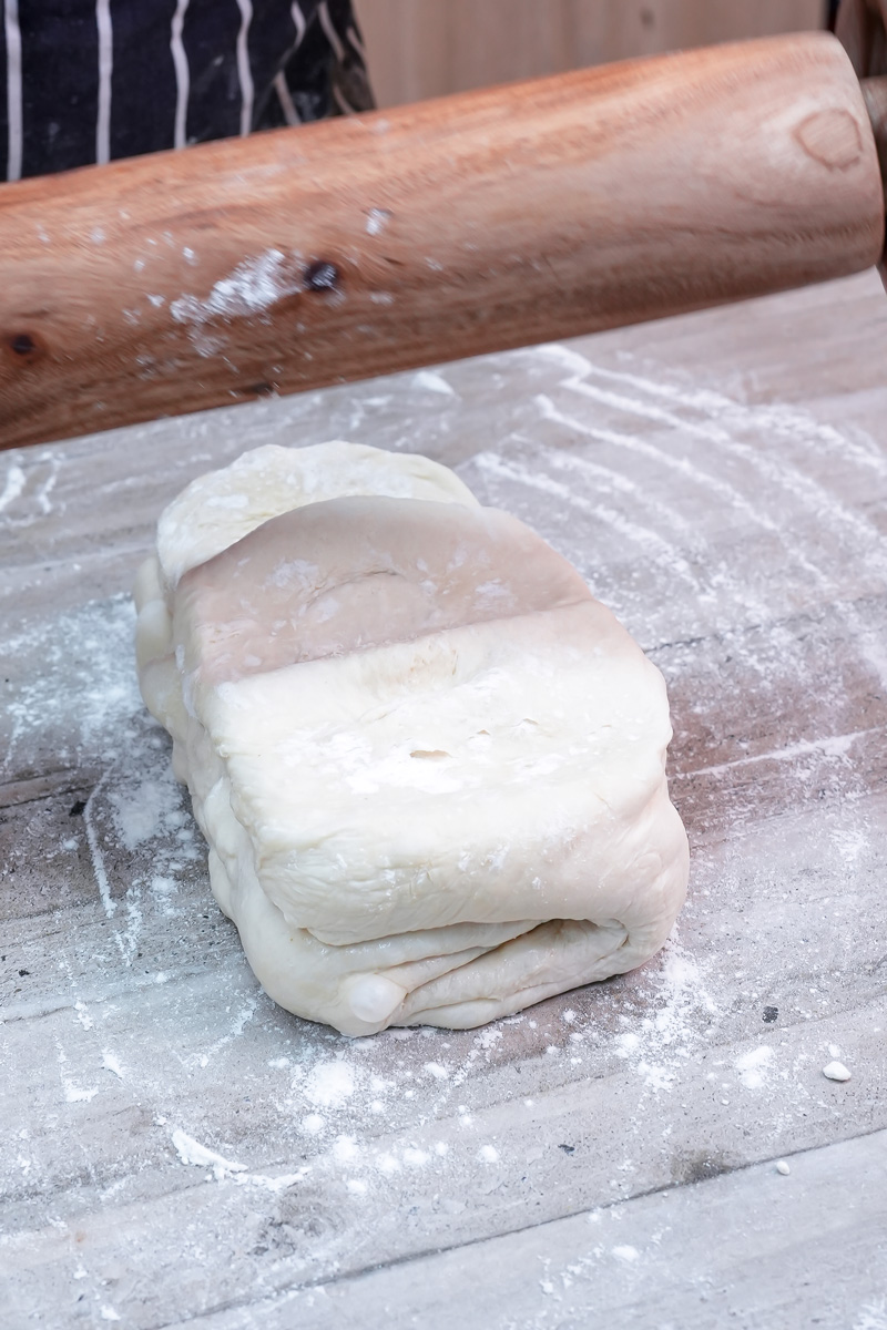 Rolling laminated dough for Danish pastry makin