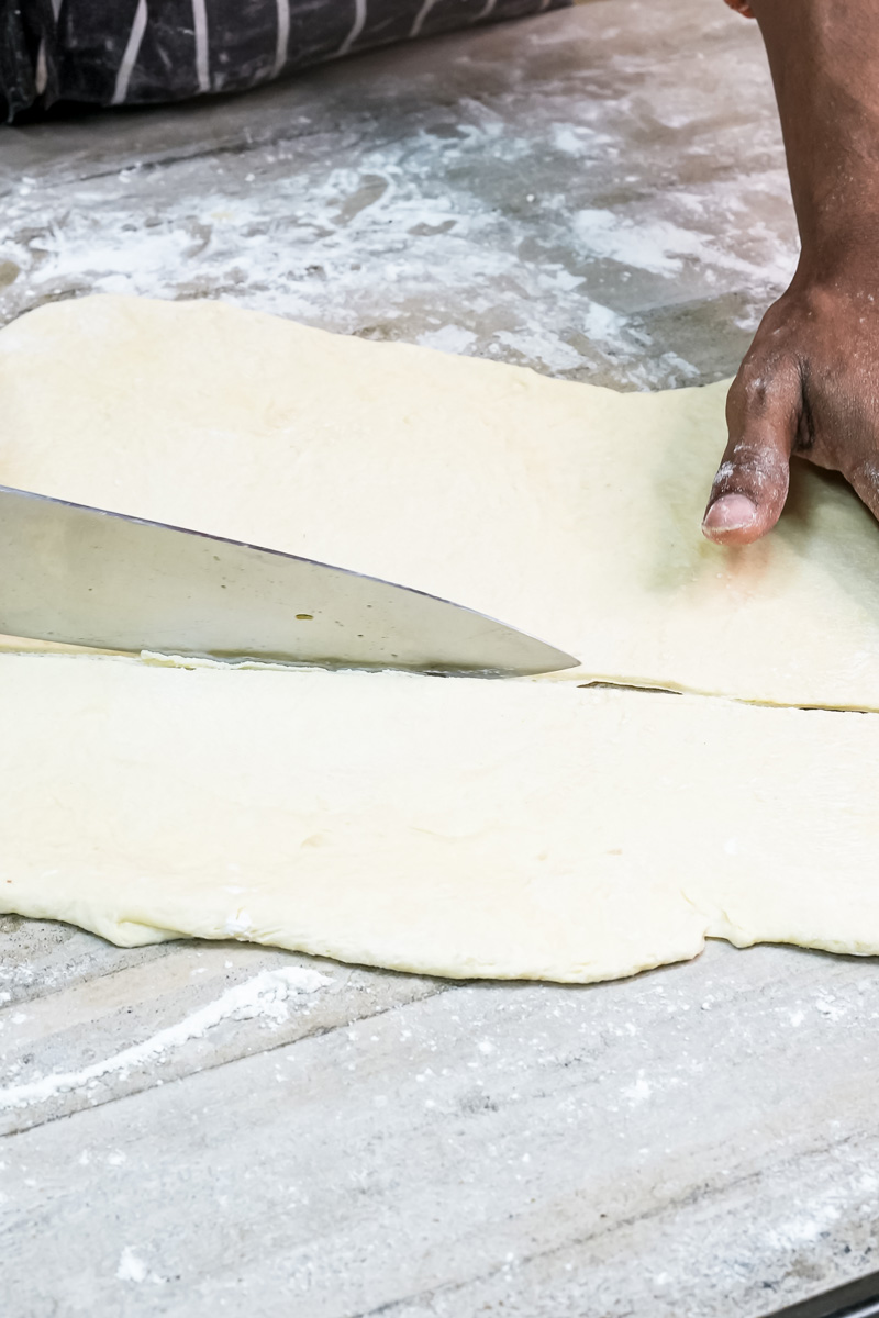 Shaping kouign amann dough