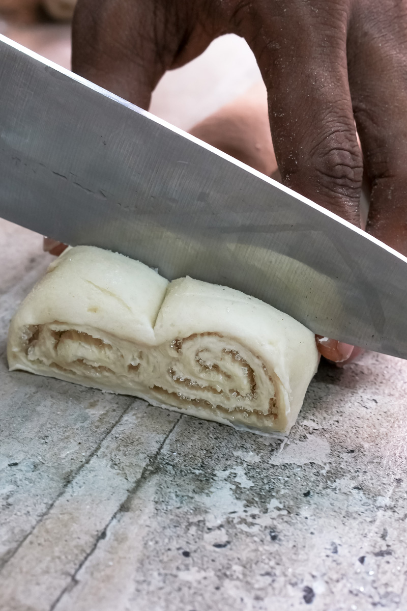 Sliced palmiers showing spiral pattern before baking