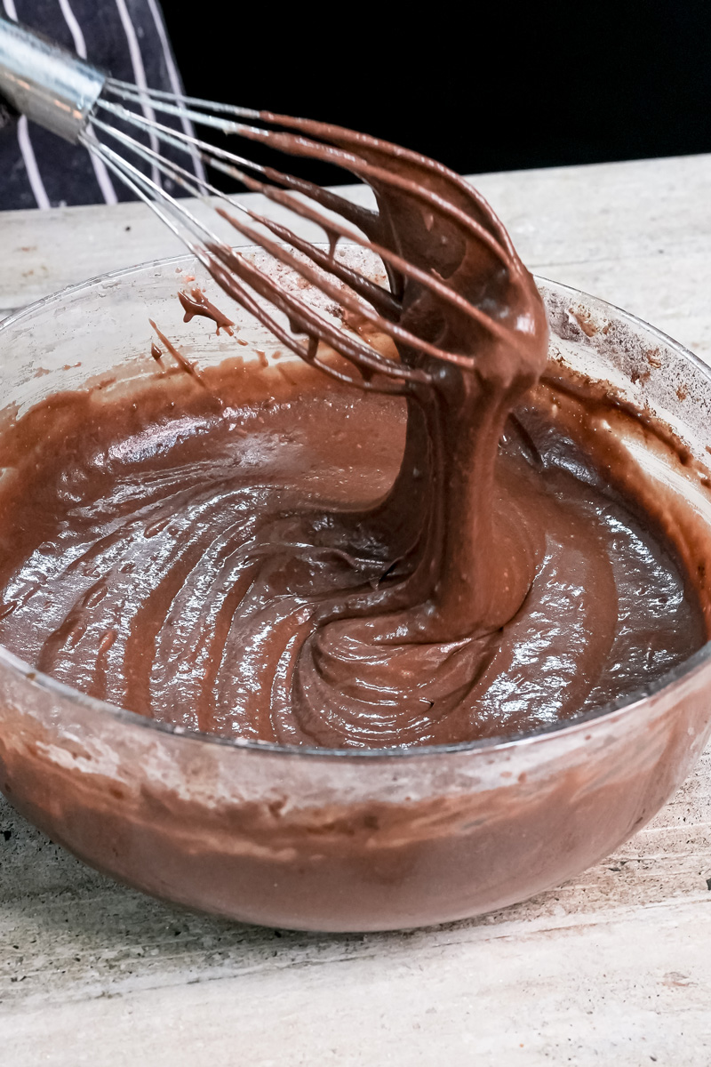 Smooth Nutella pancake batter being whisked