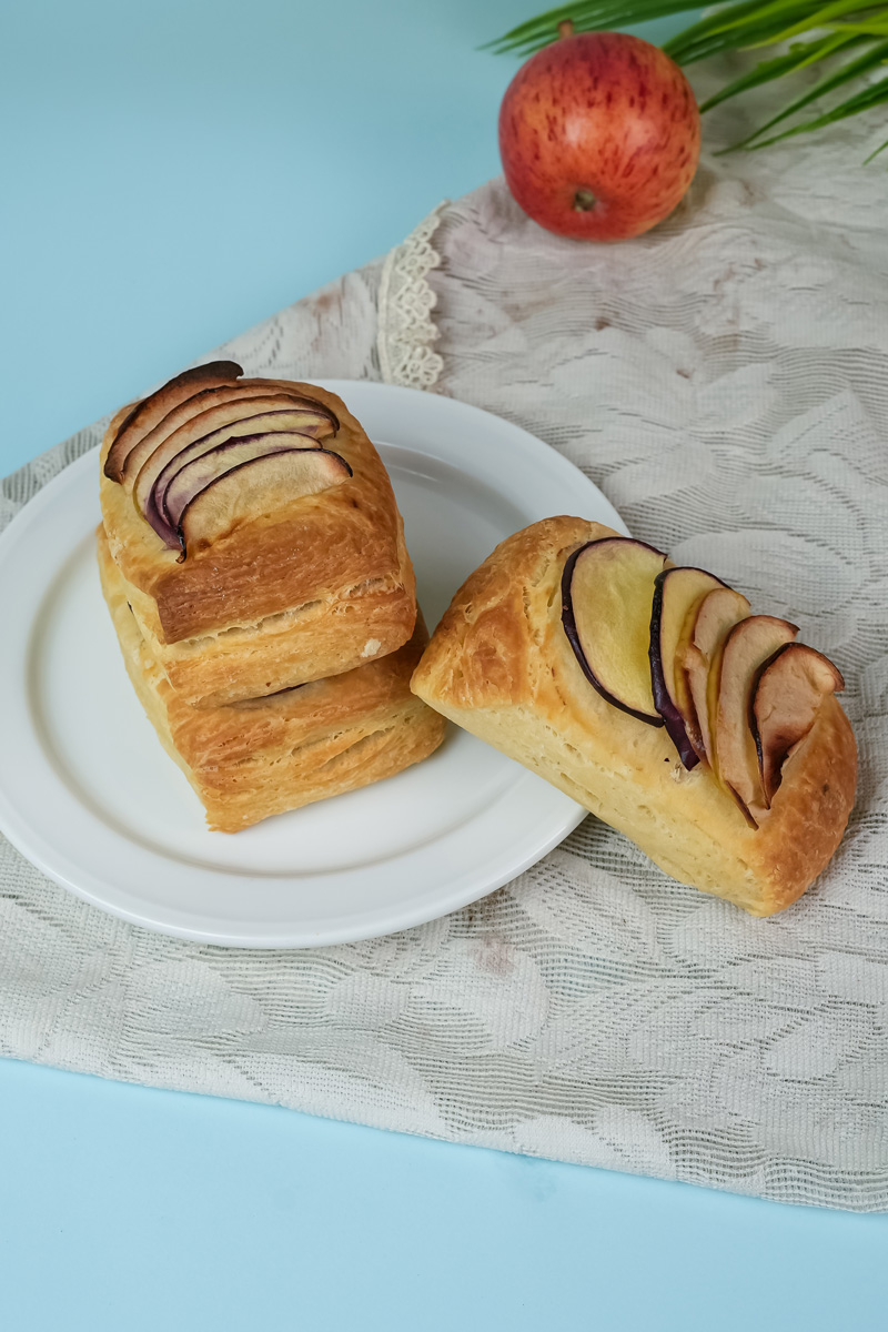 Traditional apple Danish pastries plated for serving