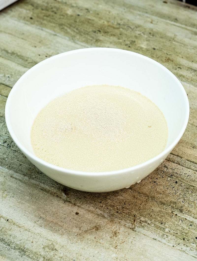 Warm milk mixture for homemade focaccia bread recipe