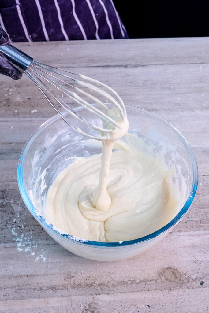 Whisking smooth pancake roll batter to perfect consistency