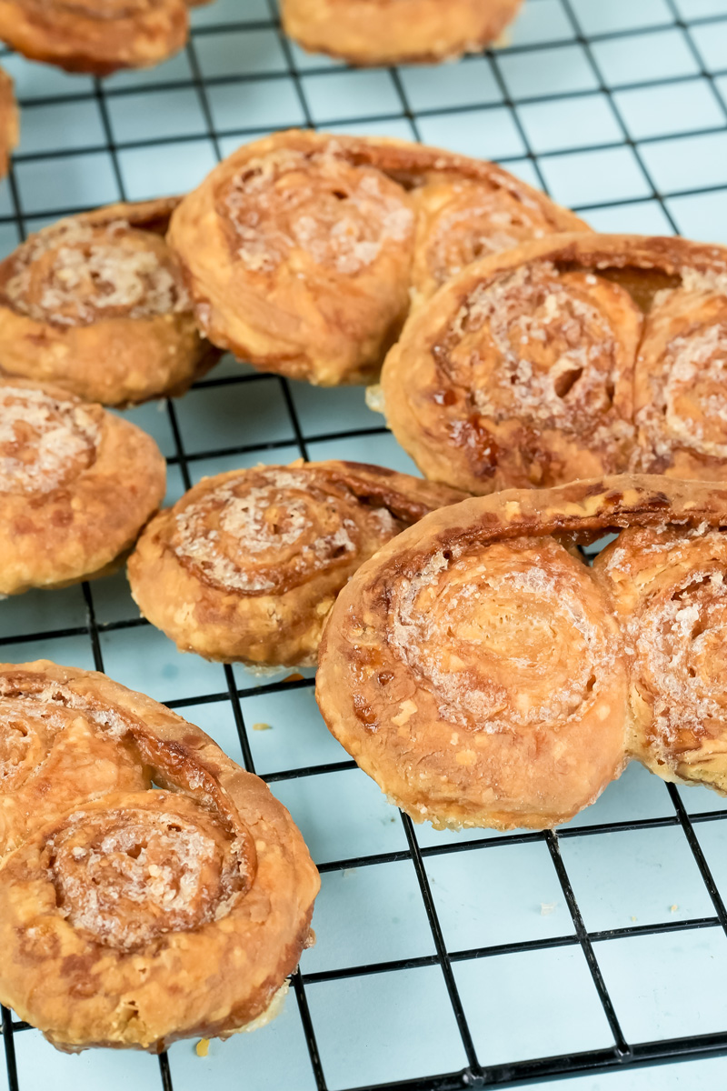 Detailed view of crispy palmiers showing pastry layers
