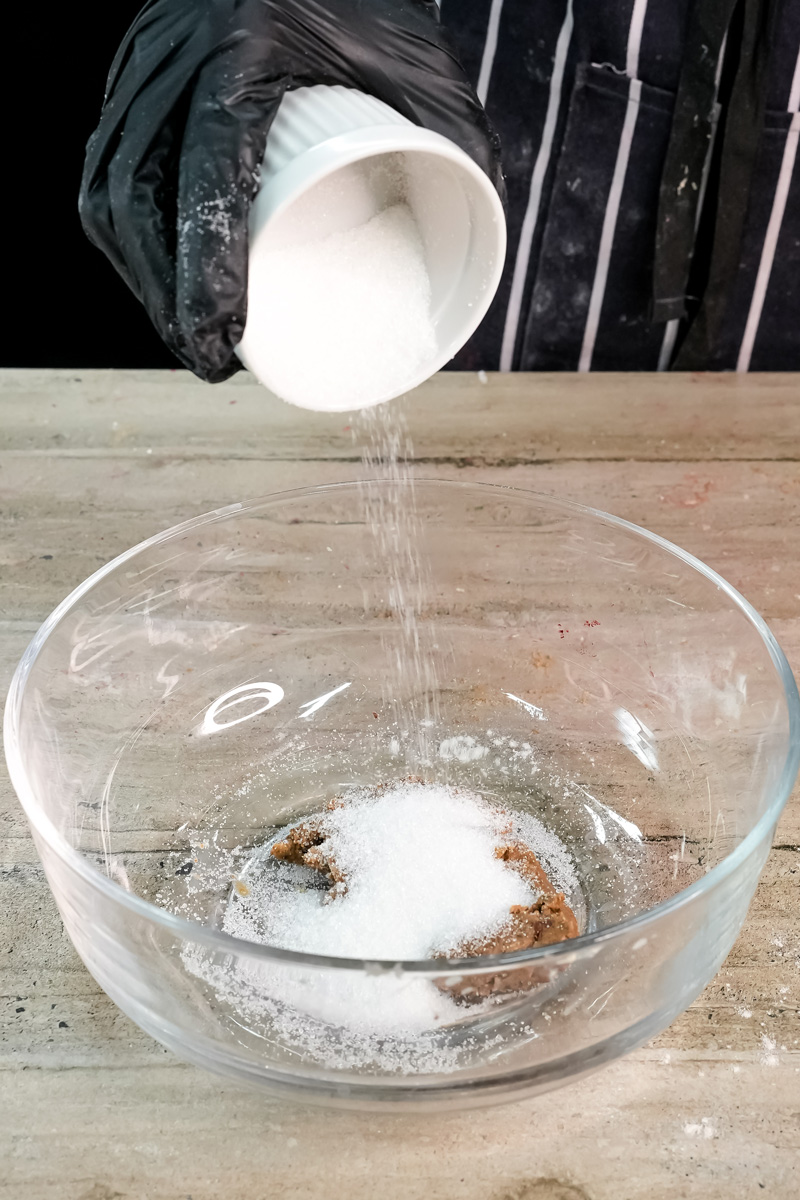 Adding sugar to cocoa powder mixture for pancake batter