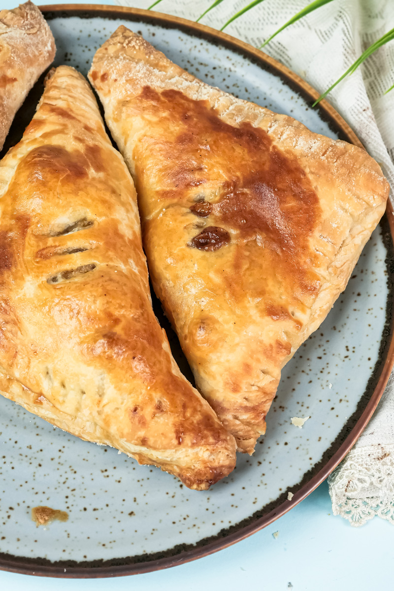 Close-up of golden brown apple turnovers