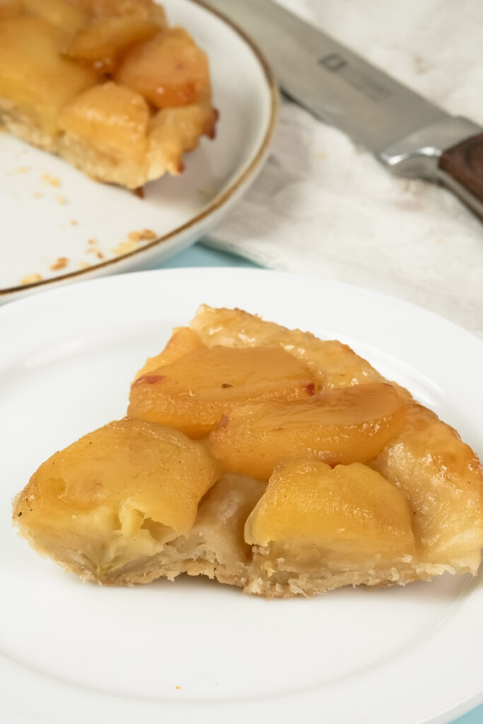Cross-section of Tarte Tatin slice showing pastry layers