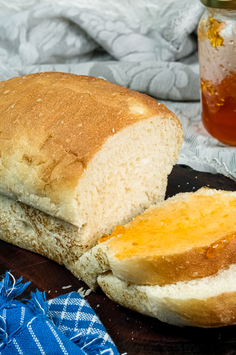 Freshly sliced English Muffin Bread showcasing its perfect texture for toasting.