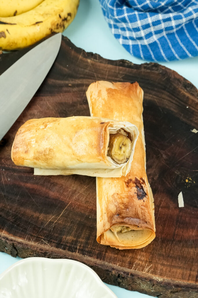 Banana strudel cut into serving portions