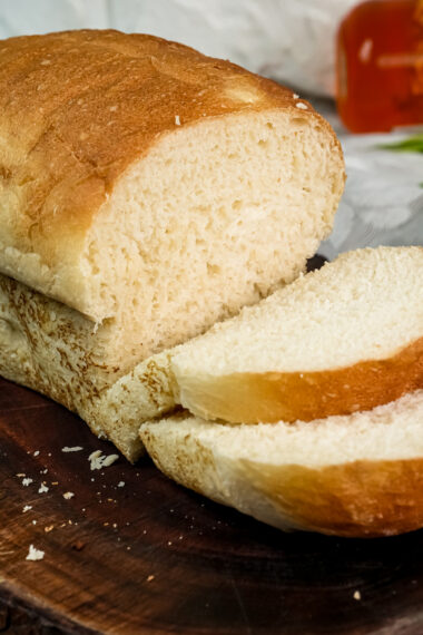 Freshly sliced English Muffin Bread showcasing its perfect texture for toasting.