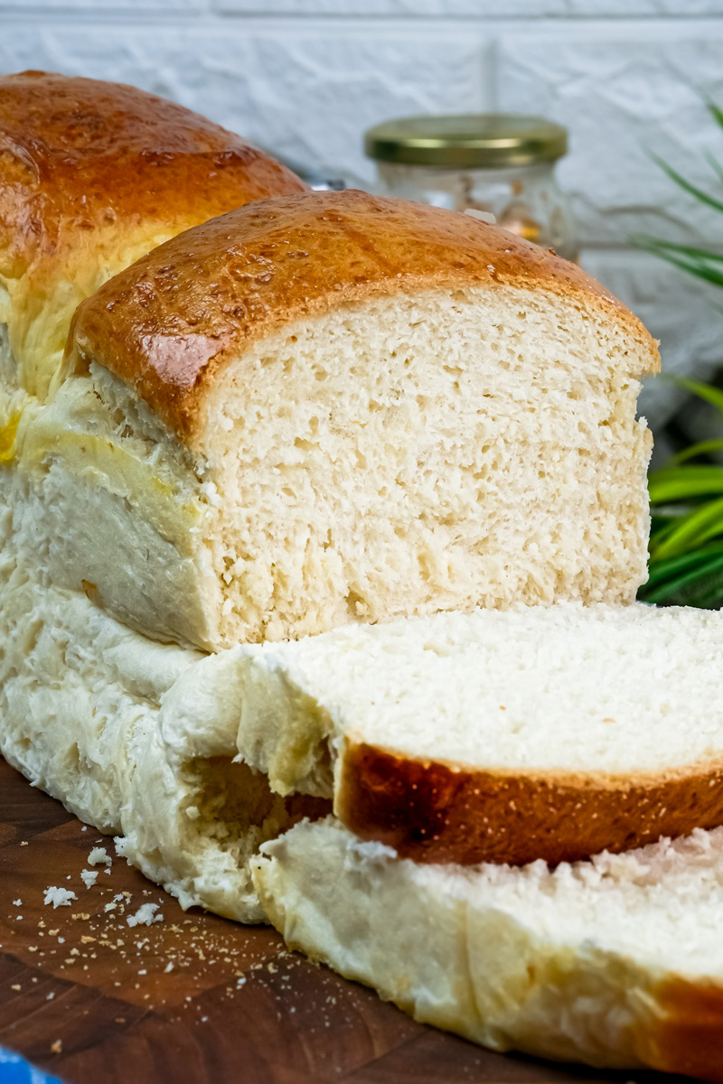 Japanese milk bread crumb close-up showing fine soft texture