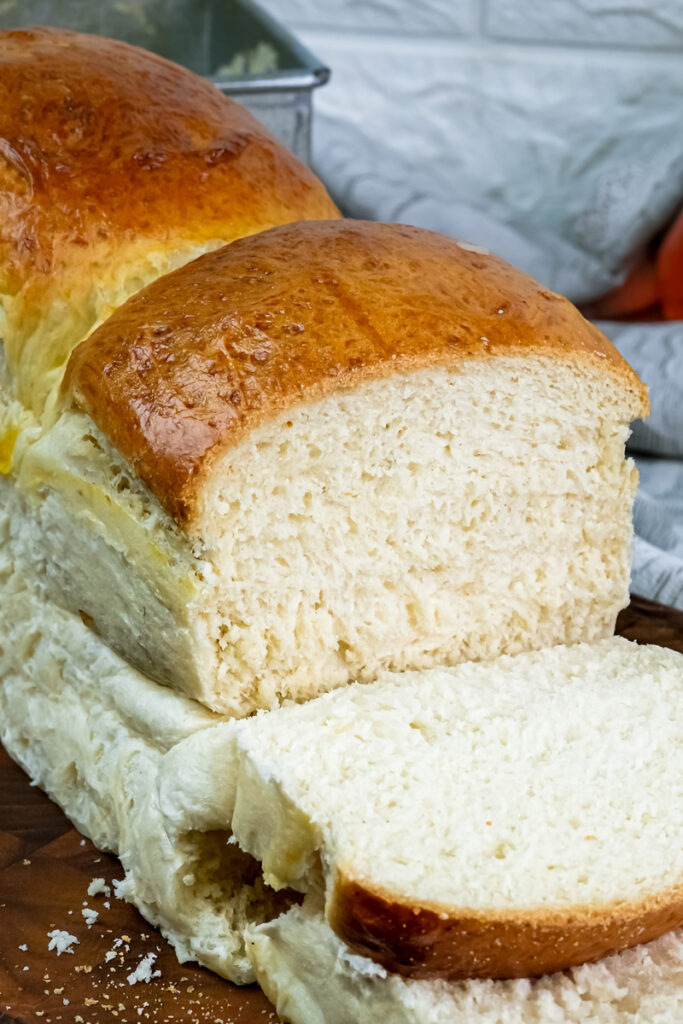Japanese shokupan bread texture detail showing soft white interior