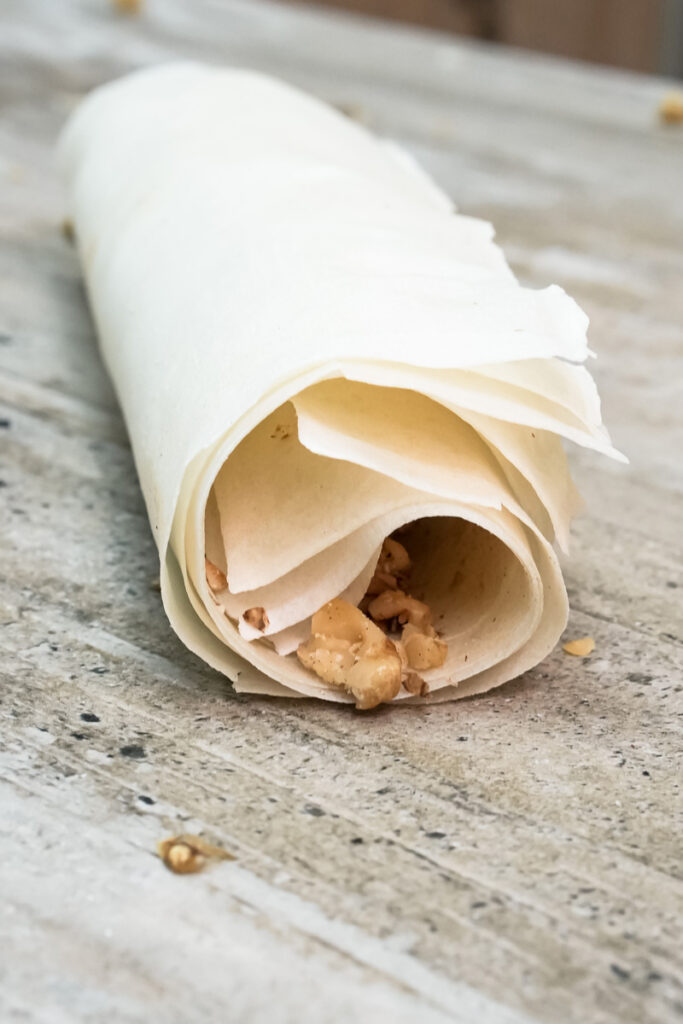 Wrapped banana strudel ready for baking