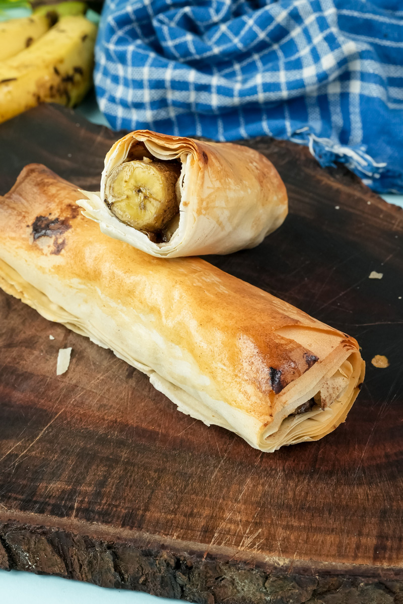 Perfect golden brown banana strudel pastry