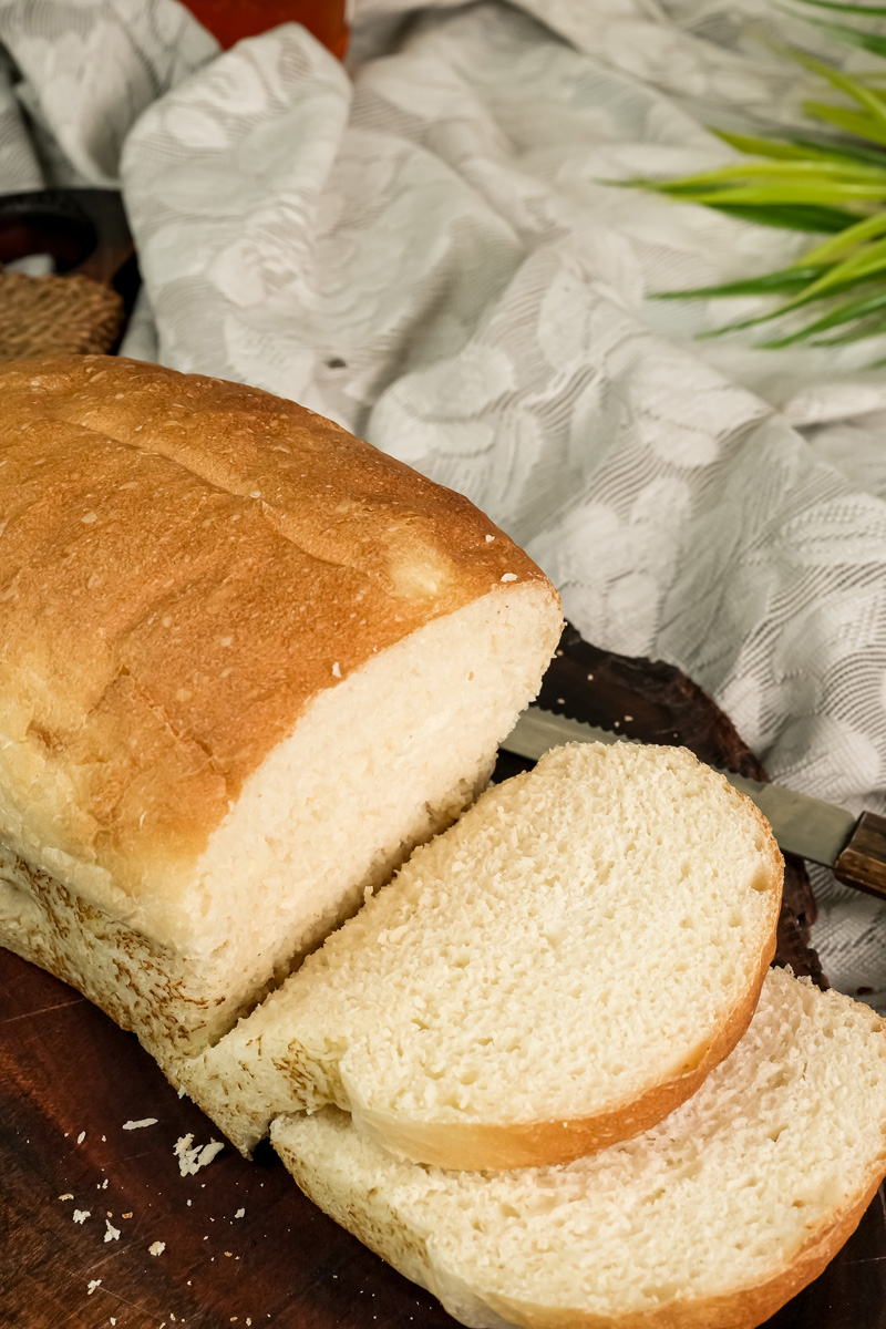 A close-up of sliced English Muffin Bread, highlighting its nooks and crannies