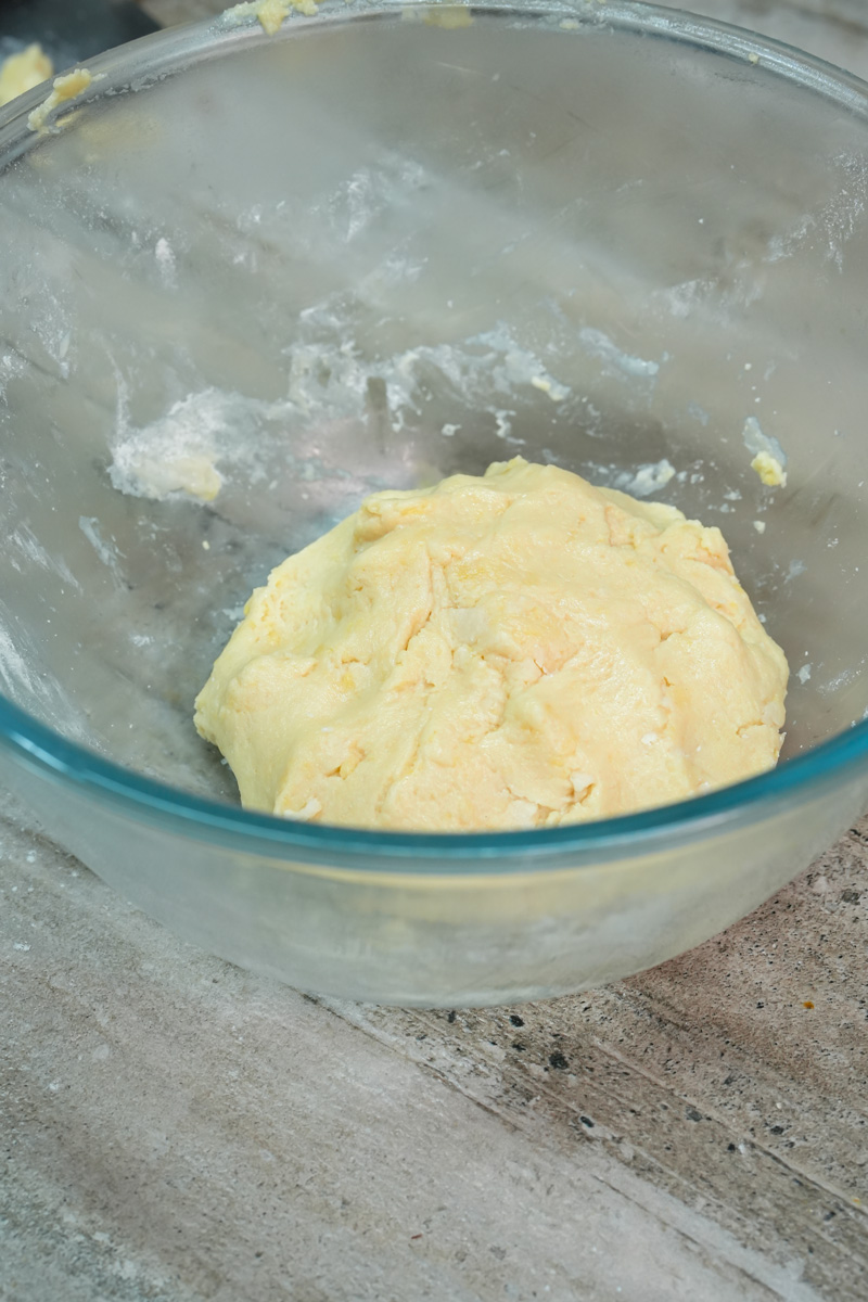 Cookie dough for pineapple bun topping in mixing bowl