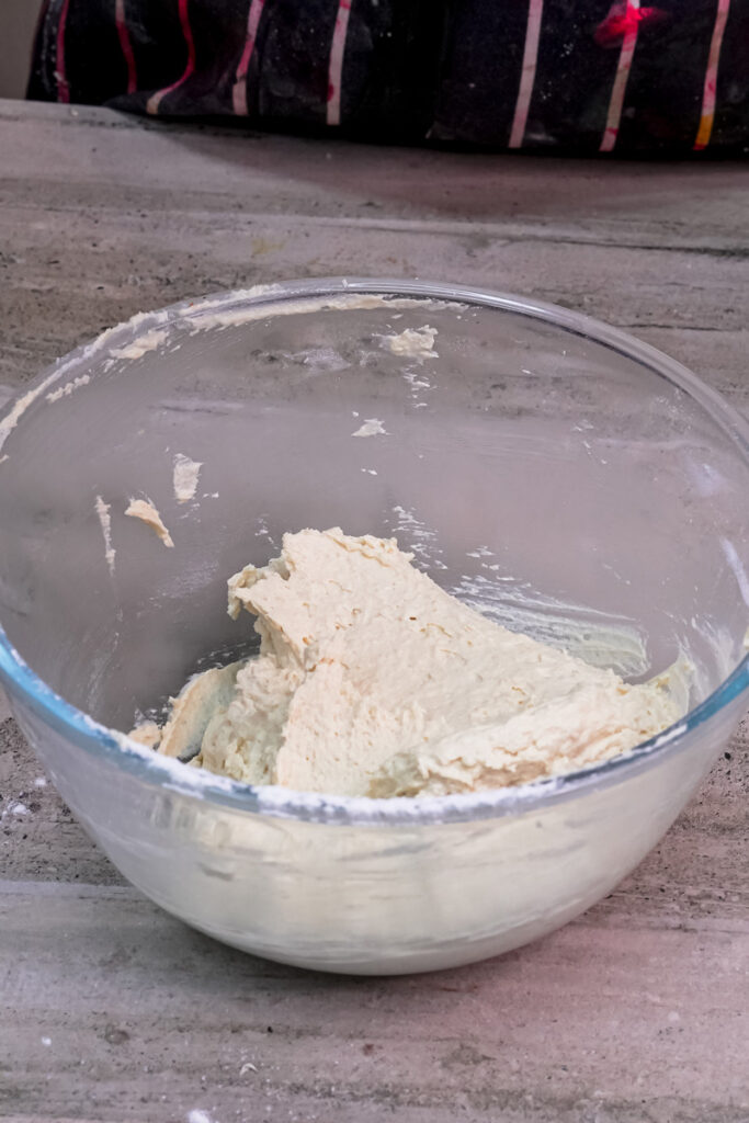 Finished Pecan Pie Cookie dough in a glass bowl
