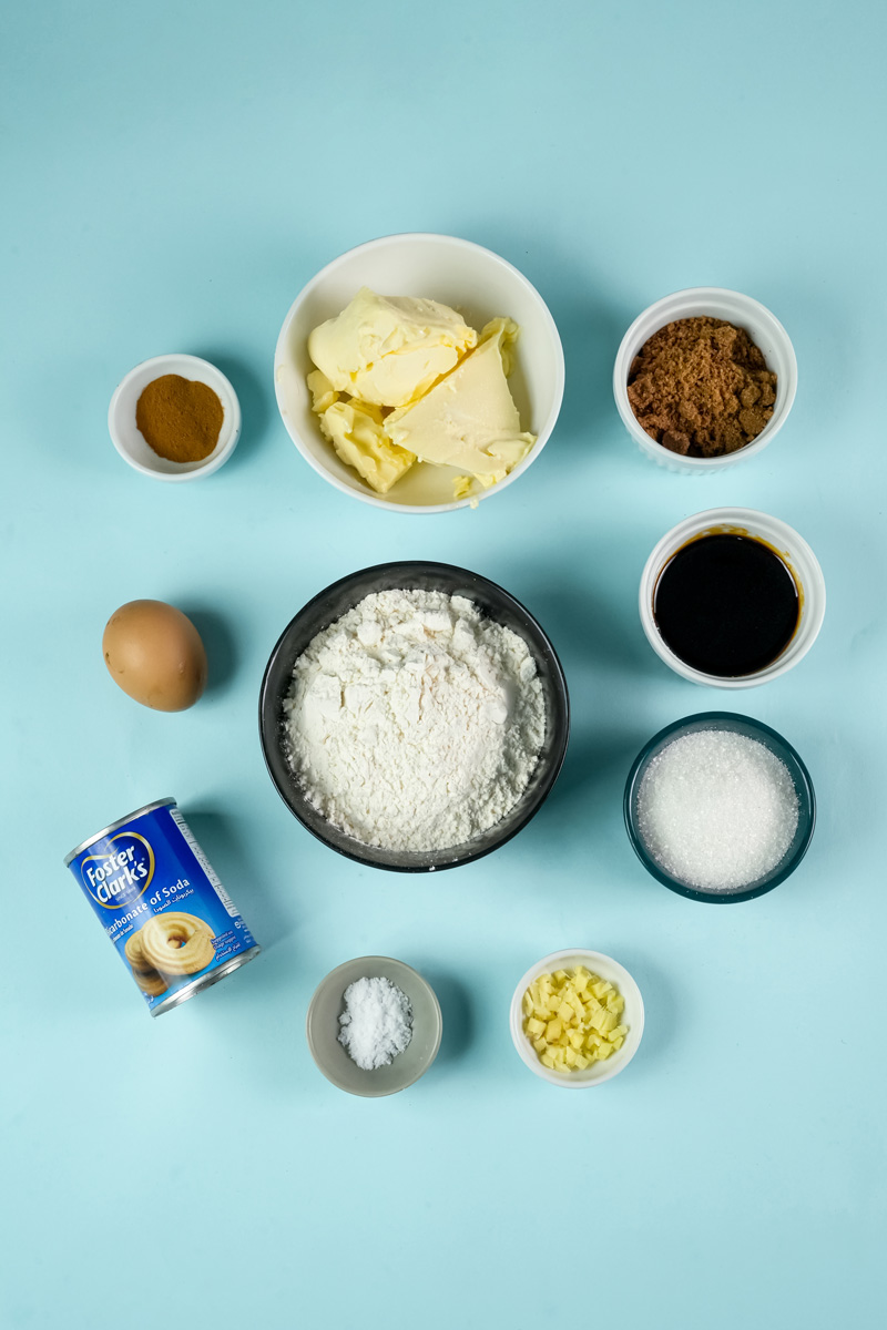 Gingerbread cookie ingredients flat lay