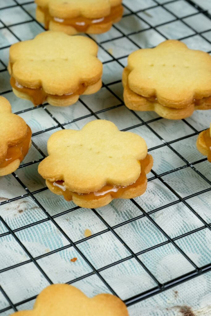 Traditional South American alfajores cookies with caramel centers